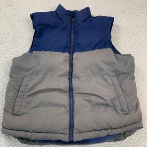 St. Johns Bay Puffer Vest Mens L Blue Grey Colorblock Quilted Full Zip
